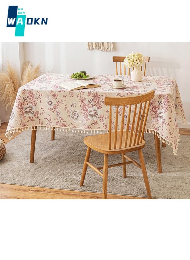 دبليو أيه أو كي أن مفرش طاولة مستطيل ، سطح من قماش الأزهار الريفي ، حماية طاولة مقاومة للماء والغبار ، زخرفة سطح الطاولة للمطبخ وغرفة الطعام الداخلية والخارجية (140 × 180 سم) - Image 2