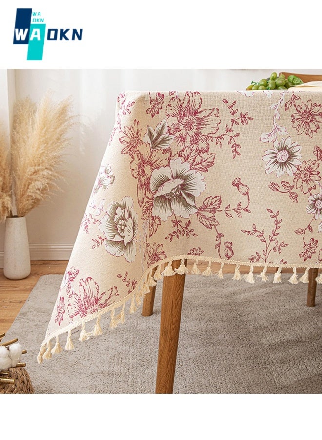 دبليو أيه أو كي أن مفرش طاولة مستطيل ، سطح من قماش الأزهار الريفي ، حماية طاولة مقاومة للماء والغبار ، زخرفة سطح الطاولة للمطبخ وغرفة الطعام الداخلية والخارجية (140 × 180 سم) - Image 3