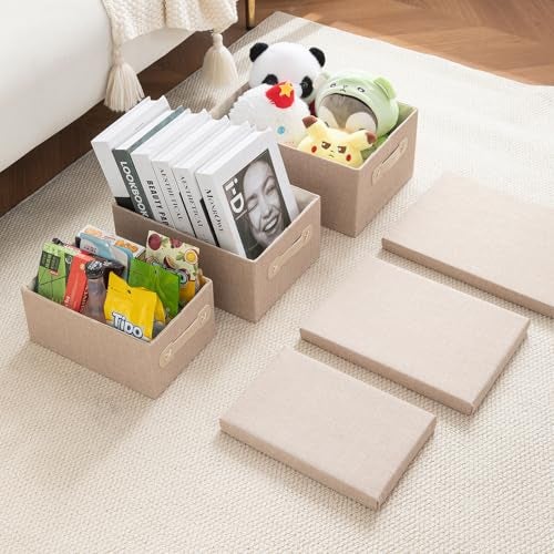 HOKIPO Cardboard, Linen Organisers Storage Box with Lid, Beige, Pack of 2, Medium (AR-5327-BGE-M*2) - Image 4