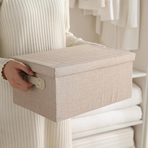 HOKIPO Cardboard, Linen Organisers Storage Box with Lid, Beige, Pack of 2, Medium (AR-5327-BGE-M*2) - Image 5