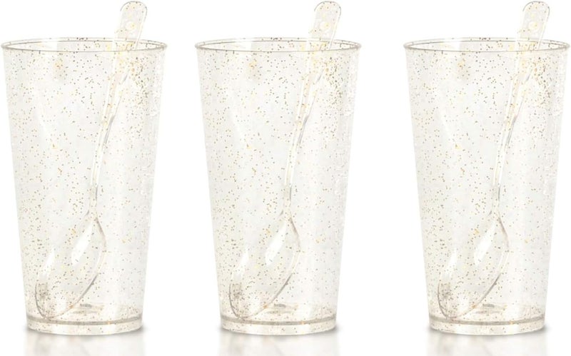 Zappy 100 3 Oz Disposable Plastic Straight Wall Shooter Glasses Clear Gold Glitter Dessert Cups and Tasting Spoons - Dessert Shooters Glasses Appetizer Bowls Trifle Bowl Tumbler Shooters - Image 2