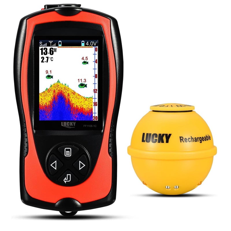 LUCKY Portable Fish Finder Transducer Sonar Sensor 147 Feet Water Depth Finder LCD Screen Echo Sounder Fishfinder with Fish Attractive Lamp for Ice Fishing Sea Fishing - Image 1