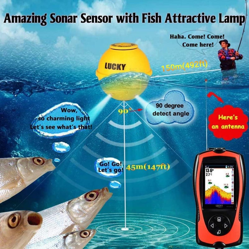 LUCKY Portable Fish Finder Transducer Sonar Sensor 147 Feet Water Depth Finder LCD Screen Echo Sounder Fishfinder with Fish Attractive Lamp for Ice Fishing Sea Fishing - Image 2