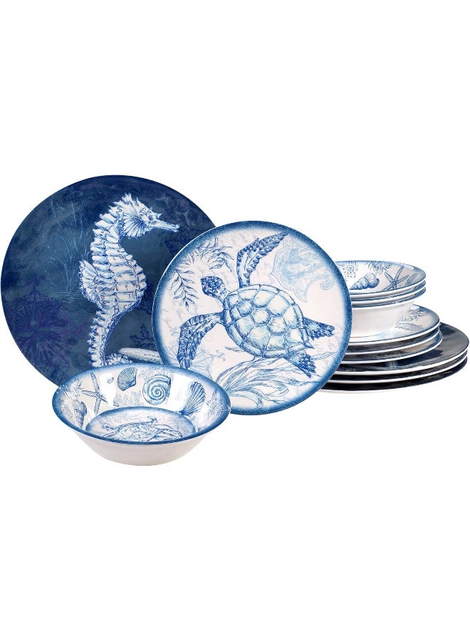 Certified International Oceanic 12 piece Melamine Dinnerware Set Service for 4 Multi Colored - Image 1