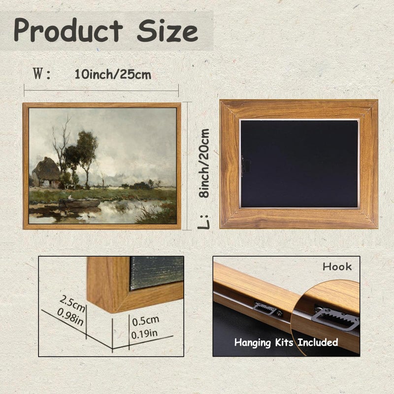 KBKBART Vintage Wall Art Framed  Vintage European Countryside Canvas Oil Painting Farmhouse Decor Wall Art  Rustic Antique Landscape Bathroom Wall Decor for Bedroom Living Room  Vintage Wall Decor(8""x10"") - Image 2