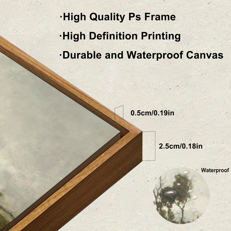 KBKBART Vintage Wall Art Framed  Vintage European Countryside Canvas Oil Painting Farmhouse Decor Wall Art  Rustic Antique Landscape Bathroom Wall Decor for Bedroom Living Room  Vintage Wall Decor(8""x10"") - Image 3