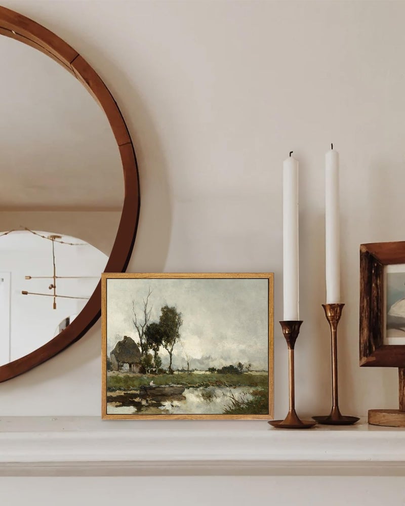 KBKBART Vintage Wall Art Framed  Vintage European Countryside Canvas Oil Painting Farmhouse Decor Wall Art  Rustic Antique Landscape Bathroom Wall Decor for Bedroom Living Room  Vintage Wall Decor(8""x10"") - Image 5