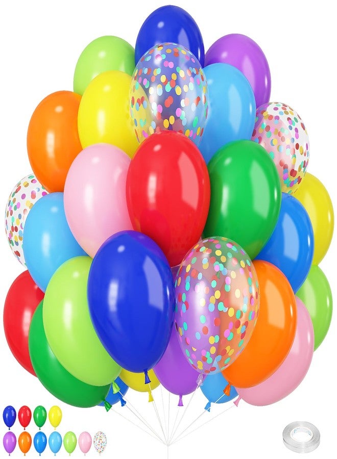 Paeyeq Colorful Balloons Rainbow Assorted Colors Balloons Set 12Inch Red Blue Yellow Green Pink Purple Orange Latex Party Balloon with Multicolor Confetti Balloon for Birthday Carnival Party Decorations - Image 1
