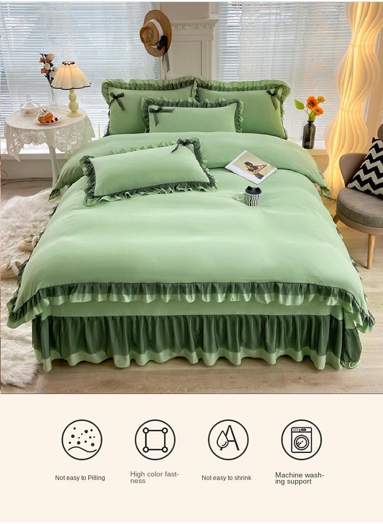 general Simple Solid Color Washable Bed Sheet And Duvet Cover Set - Image 3