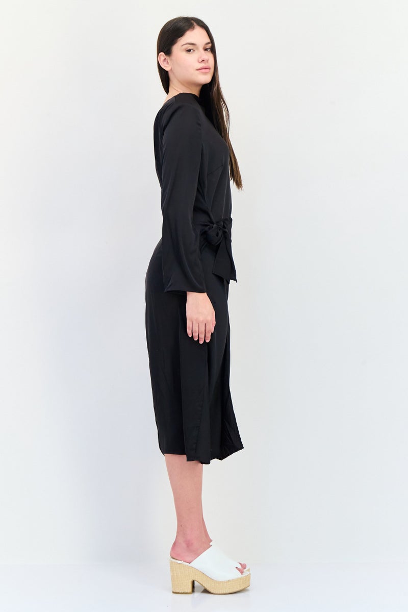 Donna Morgan Women Plain Twisted Front Satin Midi Dress, Black  - Image 3