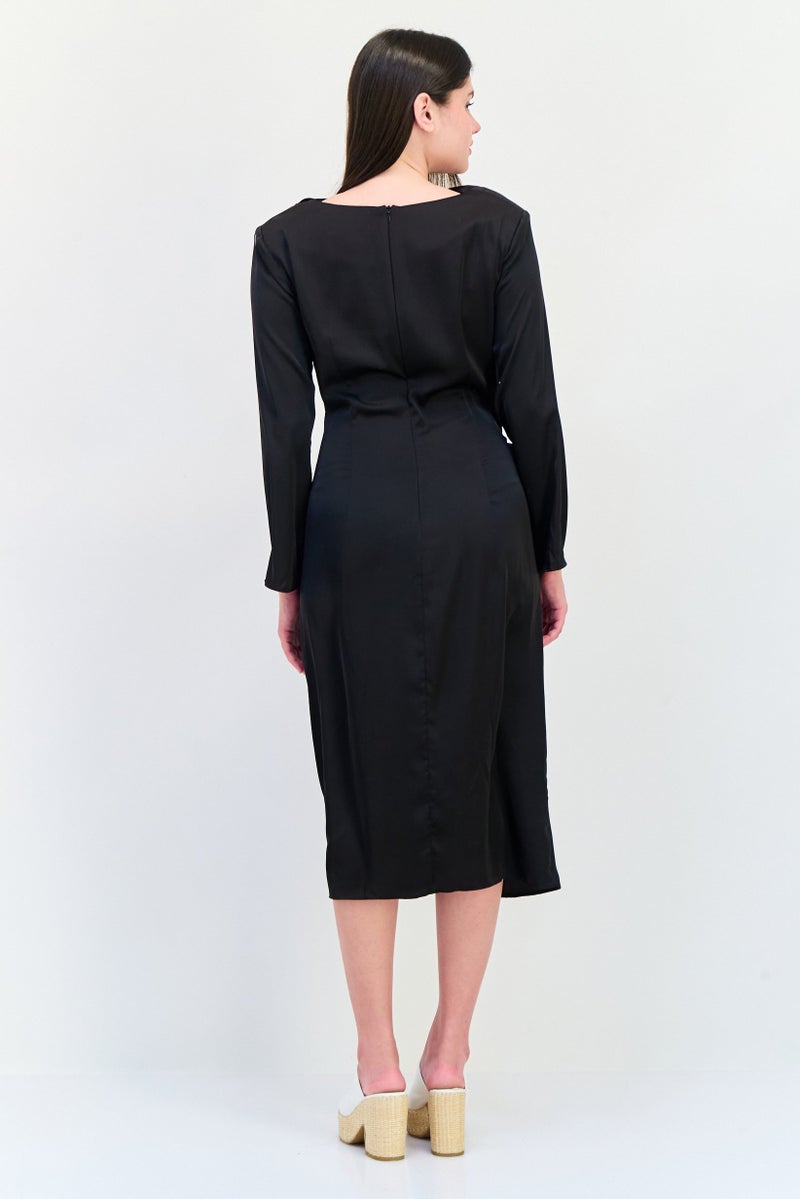 Donna Morgan Women Plain Twisted Front Satin Midi Dress, Black - Image 2