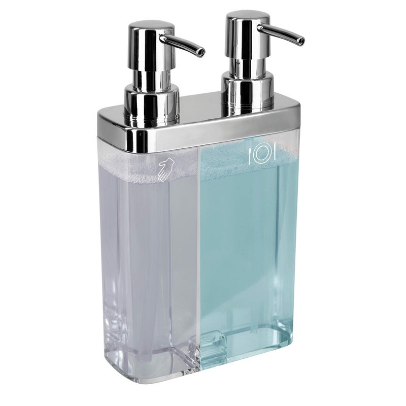 Kitchen Details Dual Pump Soap  Lotion Dispenser  Bathroom and Kitchen Sink  Countertop  Compact Design  Clear