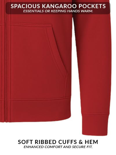 ADRO Mens Cotton Solid Zipper Hoodie Sweatshirts | ZH23-PLN-RD-M Red - Image 5