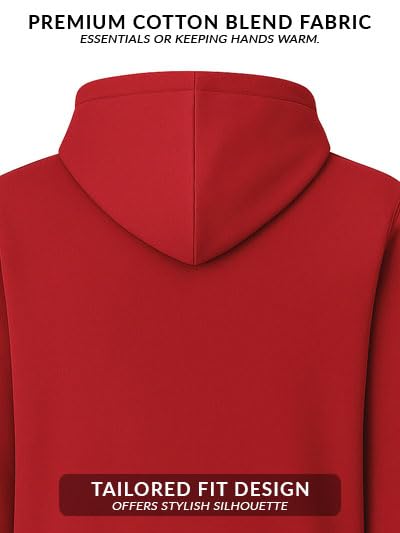 ADRO Mens Cotton Solid Zipper Hoodie Sweatshirts | ZH23-PLN-RD-M Red - Image 3
