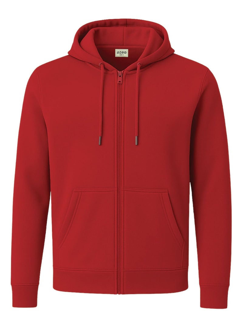 ADRO Mens Cotton Solid Zipper Hoodie Sweatshirts | ZH23-PLN-RD-M Red - Image 1