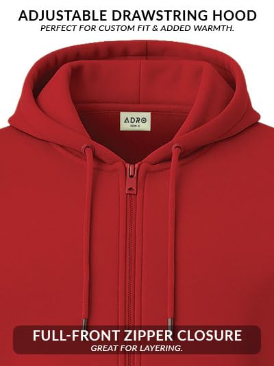 ADRO Mens Cotton Solid Zipper Hoodie Sweatshirts | ZH23-PLN-RD-M Red - Image 4