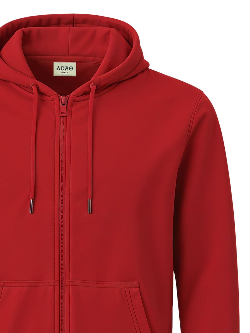 ADRO Mens Cotton Solid Zipper Hoodie Sweatshirts | ZH23-PLN-RD-M Red - Image 2