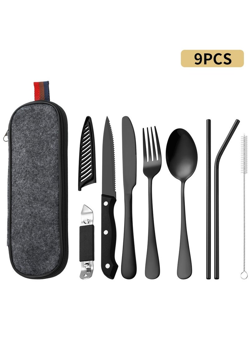 KUYING Outdoor Portable Tableware Set Camping Picnic Stainless Steel knife Fork Spoon 9-Piece Set  - Image 1