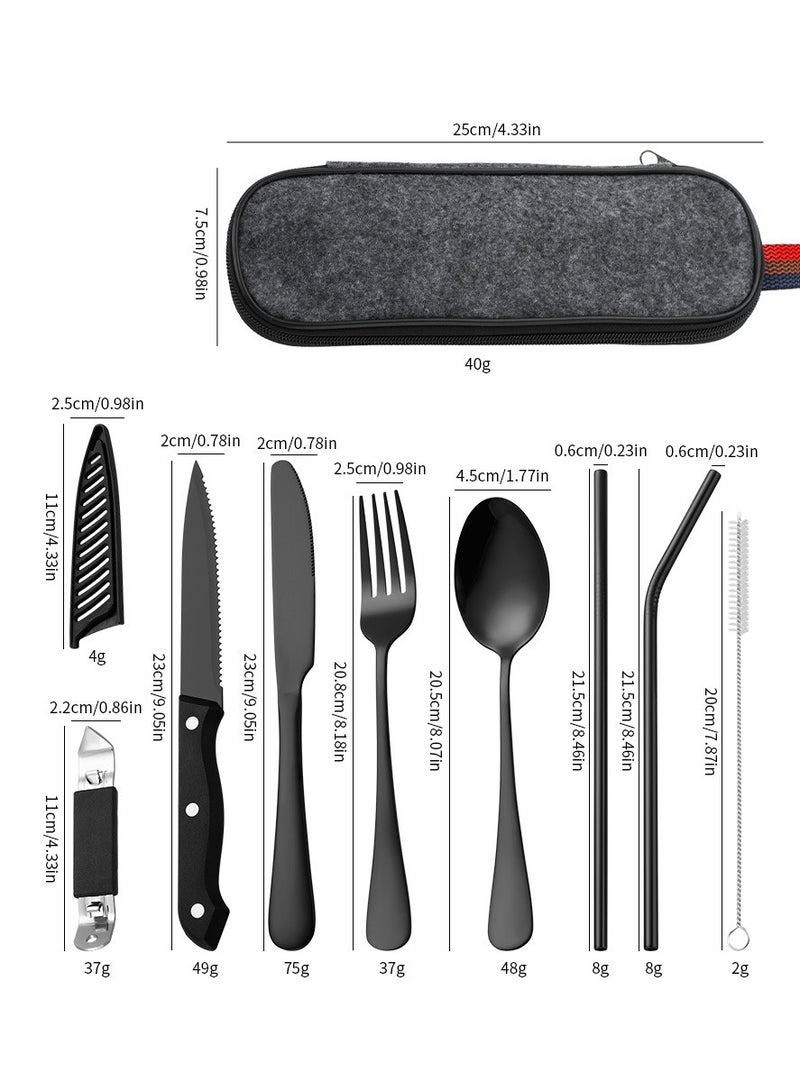 KUYING Outdoor Portable Tableware Set Camping Picnic Stainless Steel knife Fork Spoon 9-Piece Set  - Image 2