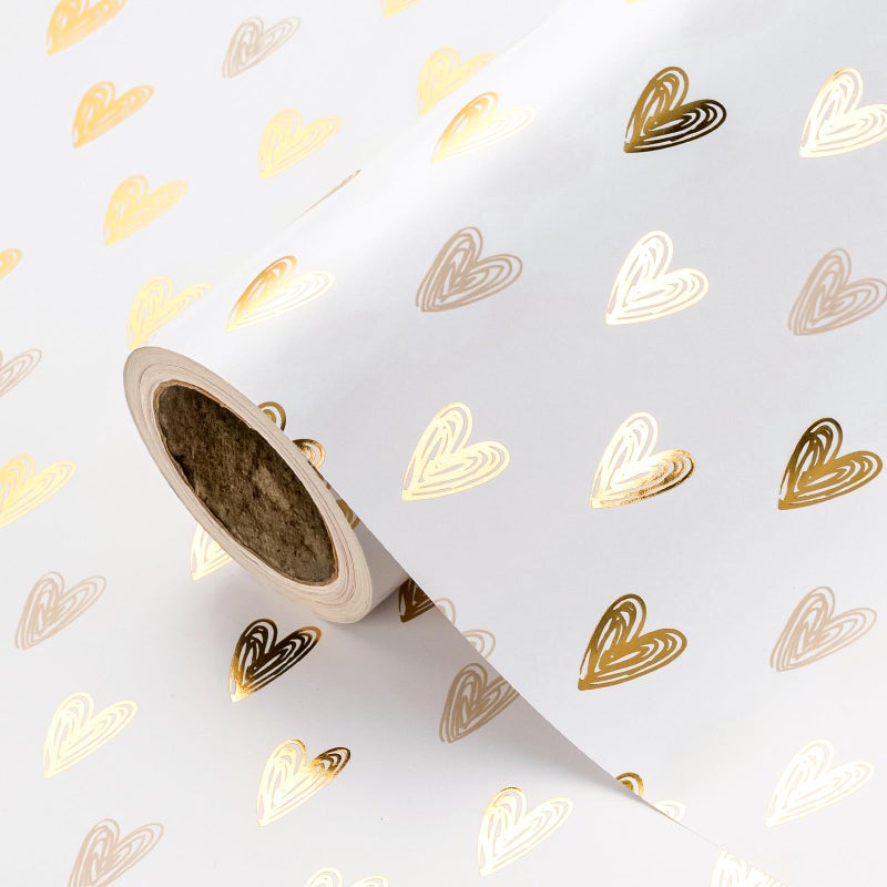 WRAPAHOLIC Heart Wrapping Paper Roll Mini Roll 17 Inch x 165 Feet Gold Foil Heart Design for Valentines Day Wedding Bridal Shower Birthday Baby Shower - Image 2