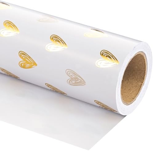 WRAPAHOLIC Heart Wrapping Paper Roll Mini Roll 17 Inch x 165 Feet Gold Foil Heart Design for Valentines Day Wedding Bridal Shower Birthday Baby Shower - Image 3