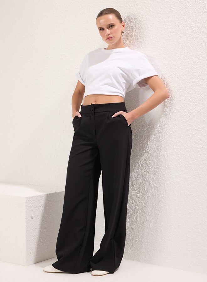 trendyol Black Wide Leg Pleated Woven Fabric Trousers - Image 5