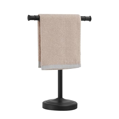 RUMOSE 13 Inch Matte Black Towel Stand Hand Towel Holder Bathroom Kitchen Vanity Countertop TShape Towel Rack Free Standing Stainless Steel Towel Bar Towel Ring - Image 1