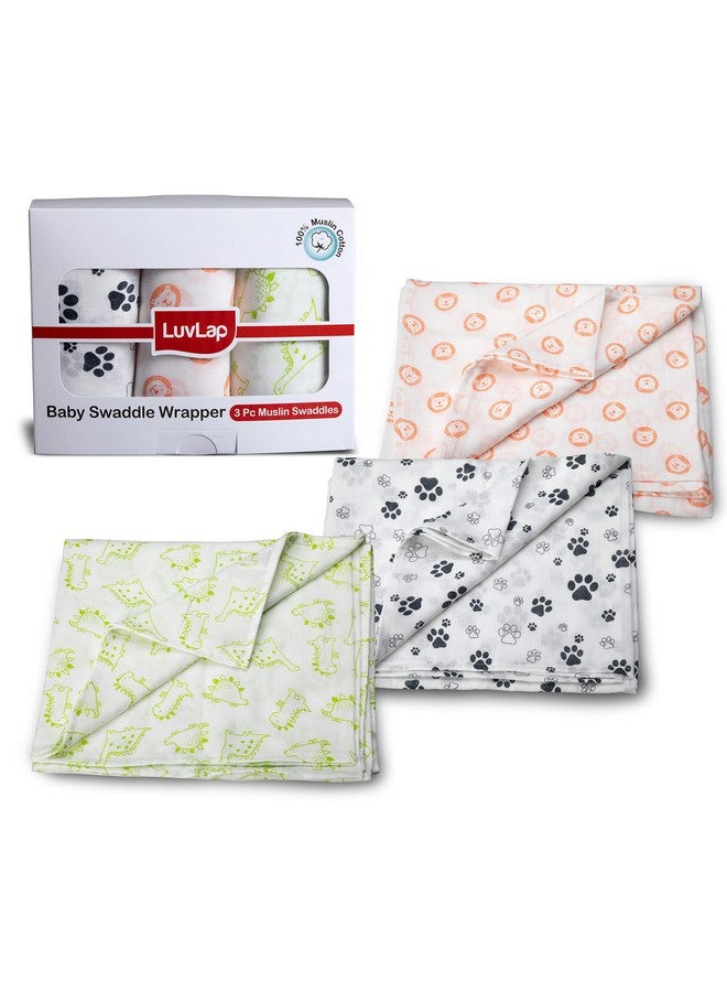 لوفلاب طقم لفافات الأطفال من قماش موسلين قطني 100%، عبوة من 3 قطع، مقاس 120 سم × 100 سم (47 بوصة × 39 بوصة)، مطبوع عليها حيوانات على اللون الأبيض، للأطفال من سن 0 إلى 18 شهرًا فما فوق، لفافات موسلين مولمول مطبوعة للأطفال حديثي الولادة - Image 4