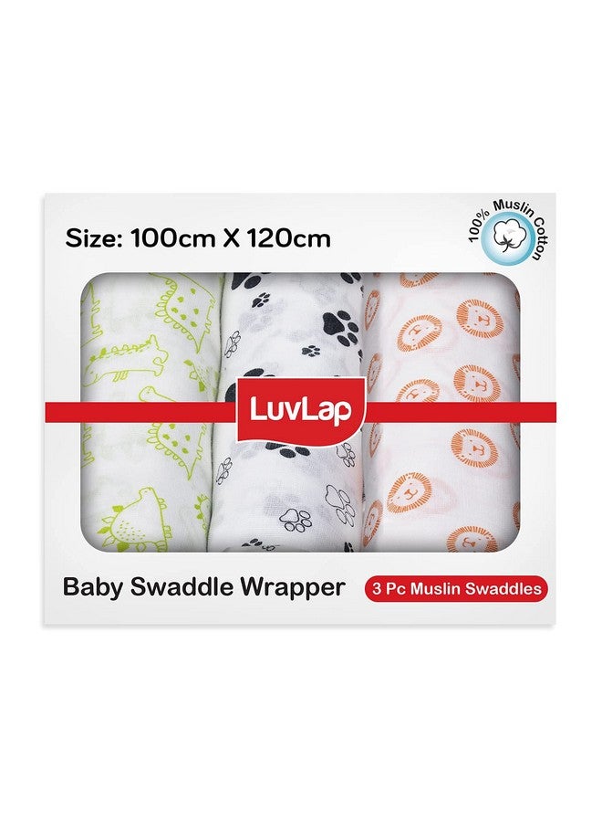 لوفلاب طقم لفافات الأطفال من قماش موسلين قطني 100%، عبوة من 3 قطع، مقاس 120 سم × 100 سم (47 بوصة × 39 بوصة)، مطبوع عليها حيوانات على اللون الأبيض، للأطفال من سن 0 إلى 18 شهرًا فما فوق، لفافات موسلين مولمول مطبوعة للأطفال حديثي الولادة - Image 1