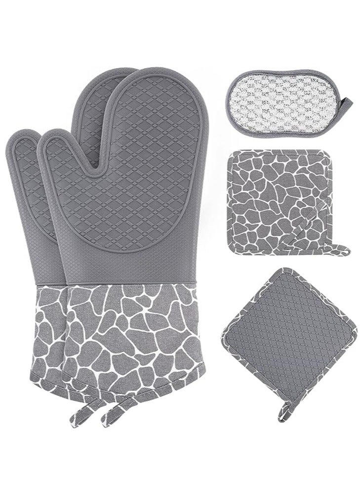 Perfii Set of Silicone Oven Mitts and Pot Holders - Heat Resistant Kitchen Gloves and Hot Pads for Baking, Cooking and Grilling - Image 1