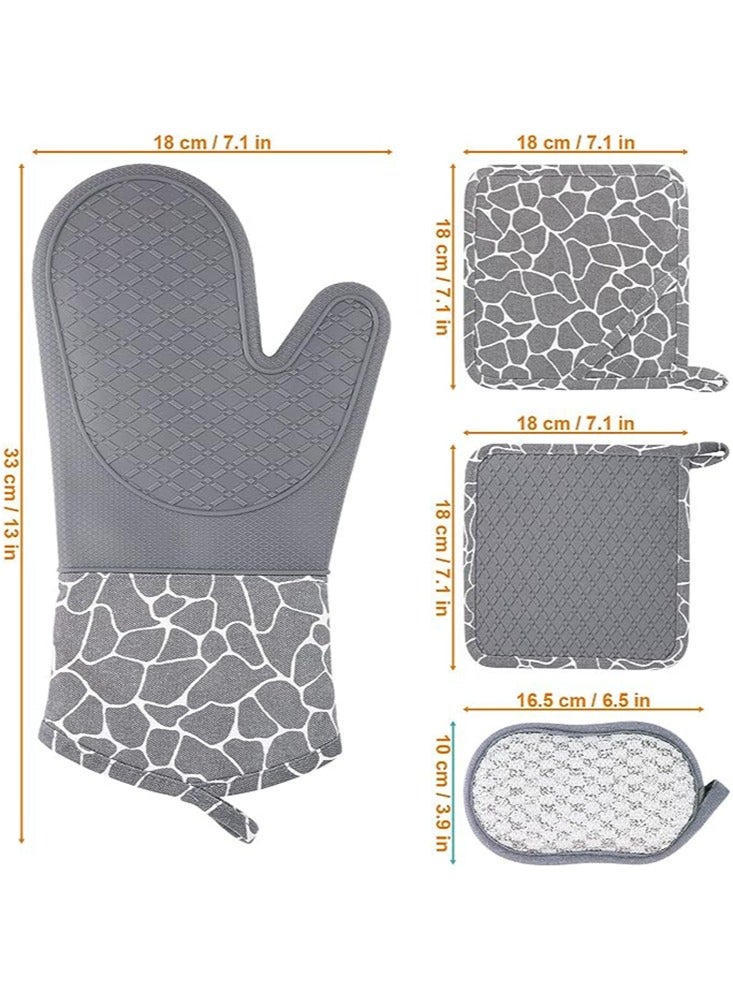 Perfii Set of Silicone Oven Mitts and Pot Holders - Heat Resistant Kitchen Gloves and Hot Pads for Baking, Cooking and Grilling - Image 3