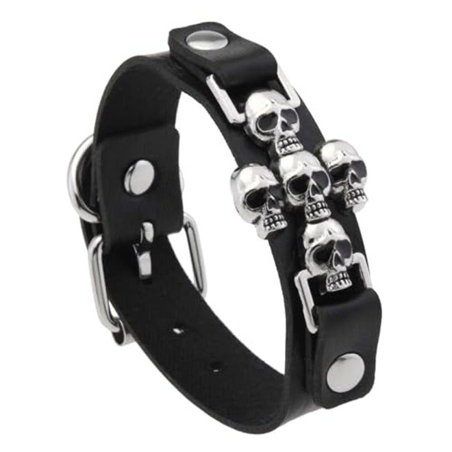 Fogun Gothic Skull Cuff Wristband Soft PU Leather Unisex Punk Bracelet Adjustable Layering Jewelry for Men and Women