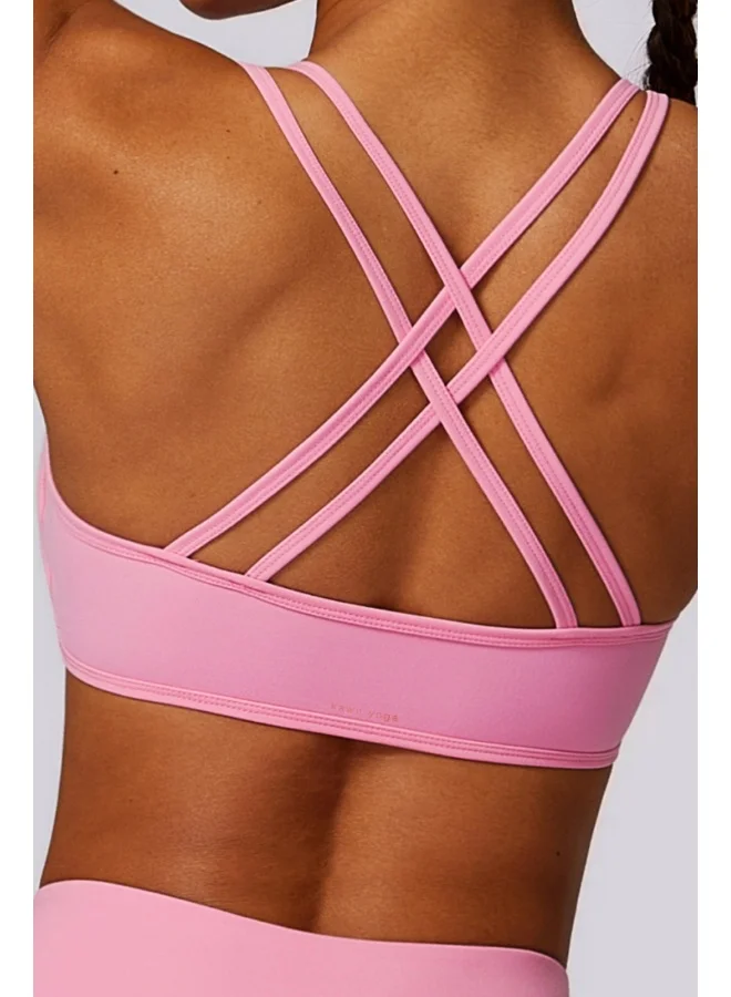 KAWN.YOGA Womens Cross Striped Back Sports Bra - Padded Low Impact Workout Yoga Bra with Removable Built in Bra