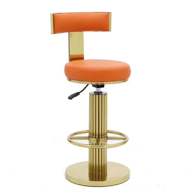 FUNROLUX Counter Height Bar Stools with Back Modern Adjustable Height Barstools Swivel Bar Chair with Polished Gold Stainless Steel Legs for Kitchen Island Counter Living Room Coffee Shop Orange