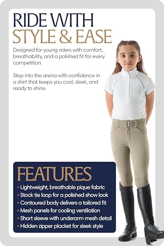 Equinavia Lotta Kids Equestrian Show Shirt - Short Sleeved Performance Shirt with Cooling Mesh - White - L - Image 4