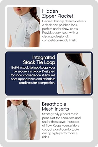 Equinavia Lotta Kids Equestrian Show Shirt - Short Sleeved Performance Shirt with Cooling Mesh - White - L - Image 5