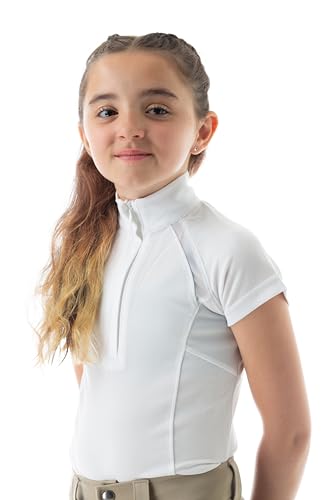 Equinavia Lotta Kids Equestrian Show Shirt - Short Sleeved Performance Shirt with Cooling Mesh - White - L - Image 1