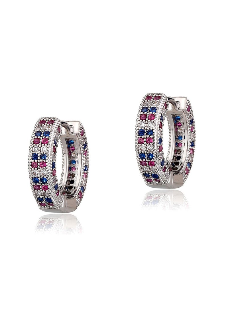 European And American Hip-Hop Style Men And Women Full Of Zircon Bling Men And Women Hip-Hop Trend Earrings Diamond Earrings Good Hiphop (Silver Colored Zirconium) - Image 1