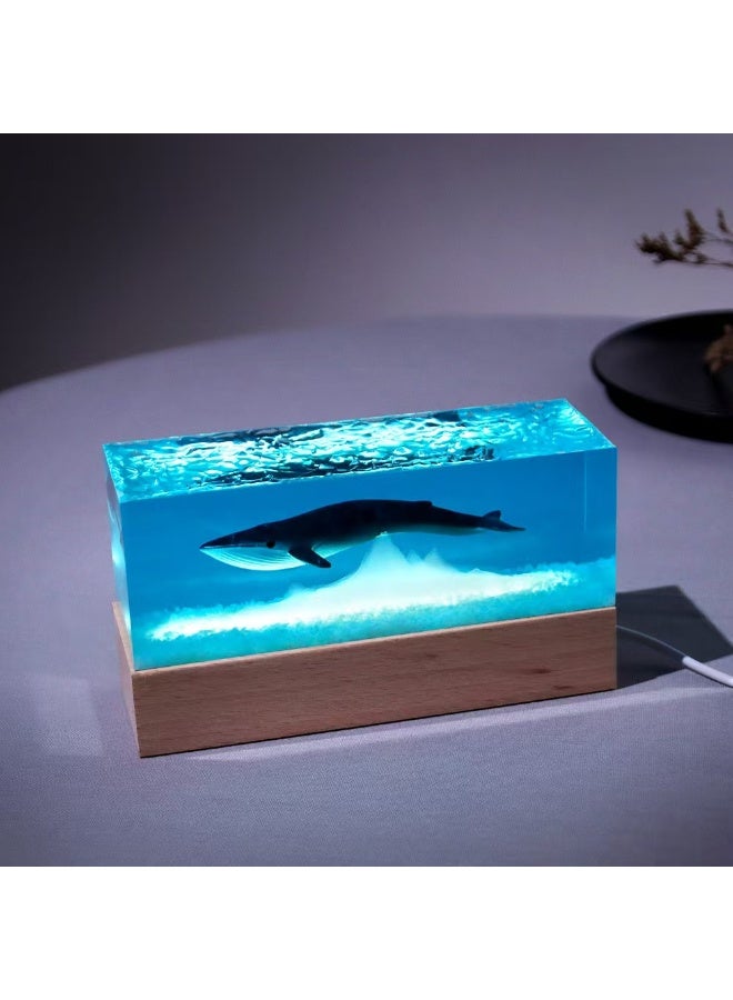 Handmade Resin Whale Micro-Landscape LED Night Light with Wooden Base, Ocean Art Decor - Image 5