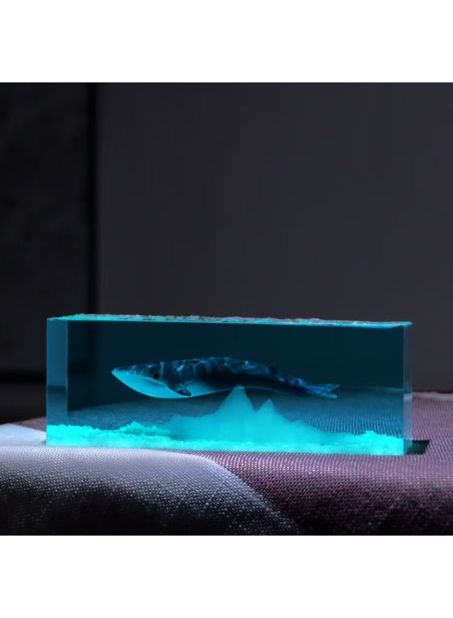 Handmade Resin Whale Micro-Landscape LED Night Light with Wooden Base, Ocean Art Decor - Image 4