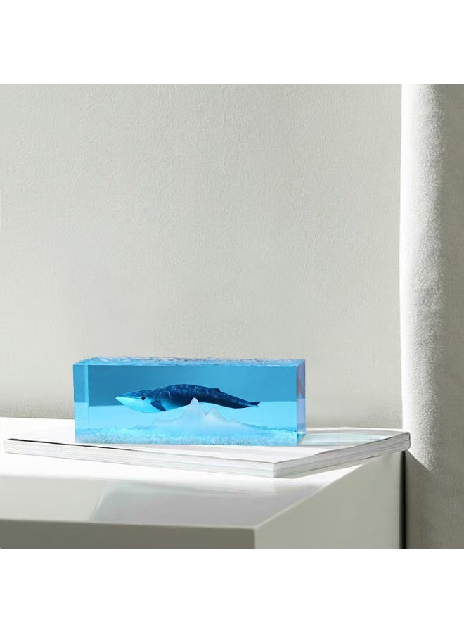 Handmade Resin Whale Micro-Landscape LED Night Light with Wooden Base, Ocean Art Decor - Image 3