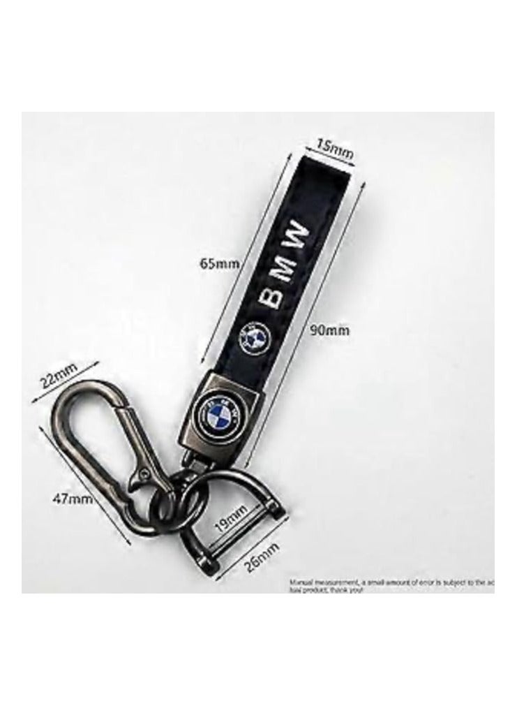 بي إم دبليو سلسلة مفاتيح معدنية من الجلد للسيارة للرجال والنساء باللون الأسود غير اللامع، مع دوران 360 درجة مناسبة لسيارة BMW - Image 5