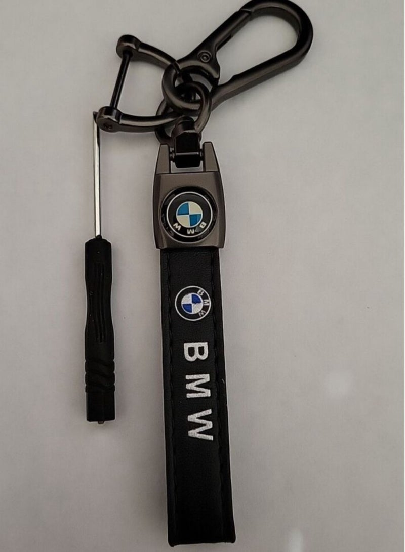 بي إم دبليو سلسلة مفاتيح معدنية من الجلد للسيارة للرجال والنساء باللون الأسود غير اللامع، مع دوران 360 درجة مناسبة لسيارة BMW - Image 4