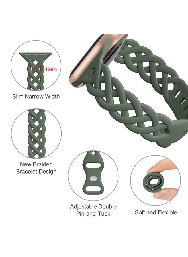 iWabcertoo Slim Silicone Bands Compatible with Apple Watch Band 40mm 38mm 41mm 44mm 45mm 46mm 42mm Women Floral Breathable Braided Lace Thin Sport Strap Replacement Wristbands for iWatch SE Series 10 9 8 7 6 5 4 - Image 2