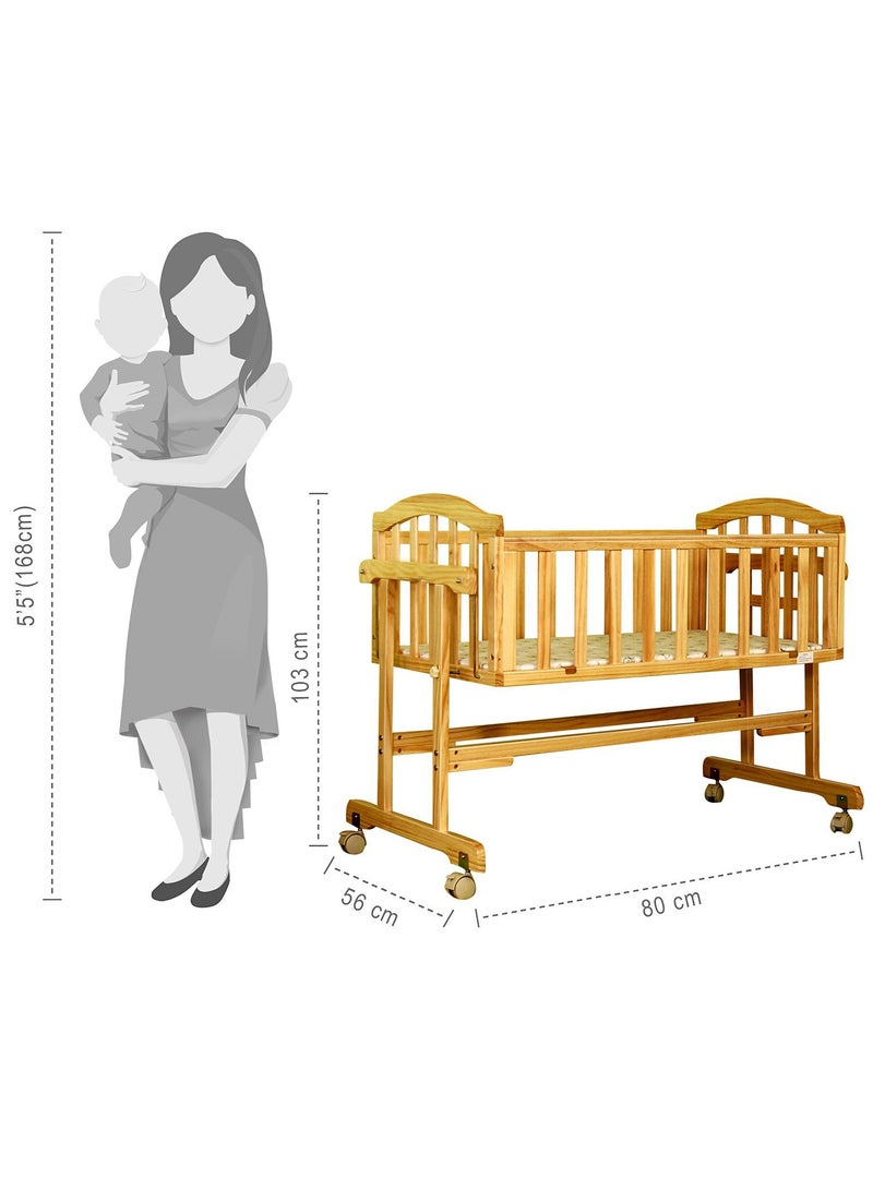 اي اف سرير أطفال خشبي 2 في 1 مع أرجوحة وناموسية وعجلات قابلة للقفل، 70×55 بوصة، بيج - Image 3