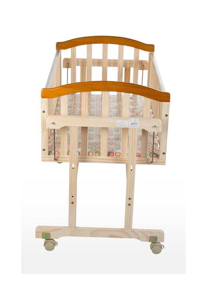 AF - Wooden Cradle with Detachable Mosquito Net Swing with Lock and Wheels Beige - Image 1