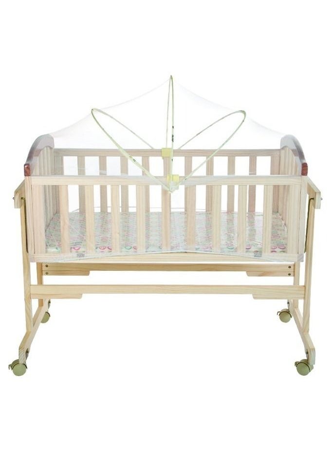 AF - Wooden Cradle with Detachable Mosquito Net Swing with Lock and Wheels Beige - Image 1