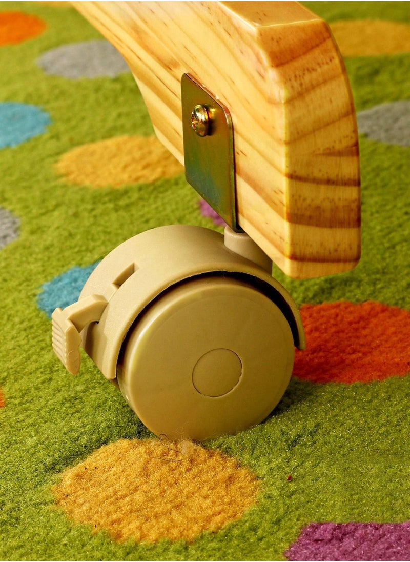 AF - Wooden Cradle with Detachable Mosquito Net Swing with Lock and Wheels Beige - Image 1