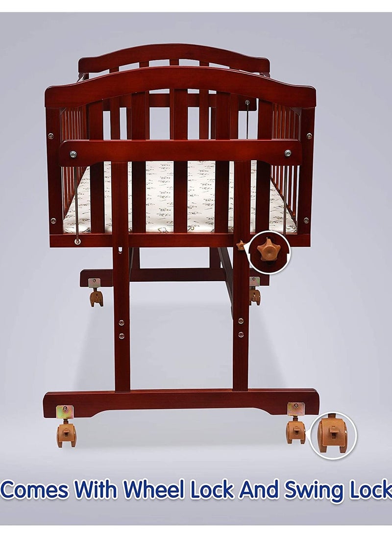 AF - Wooden Cradle with Detachable Mosquito Net Swing with Lock and Wheels Beige - Image 1