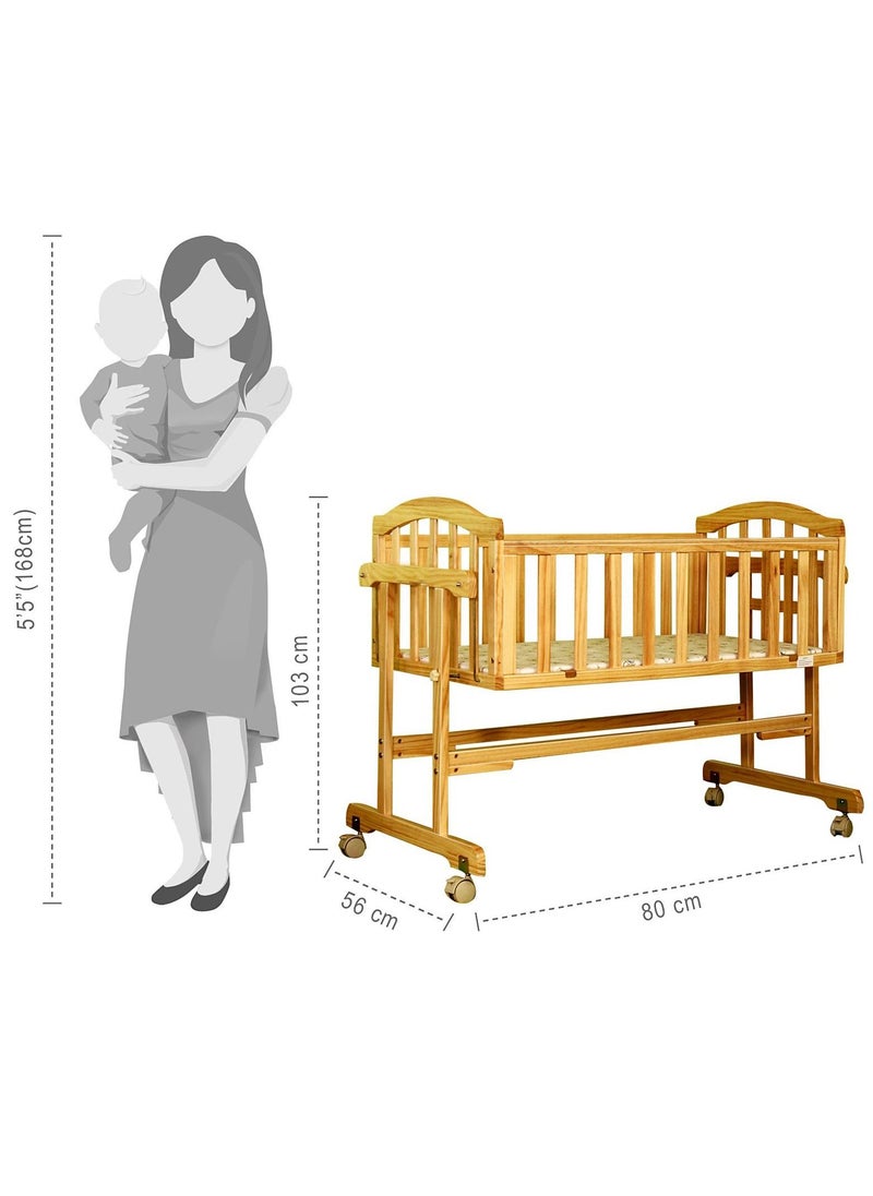 AF - Wooden Cradle with Detachable Mosquito Net Swing with Lock and Wheels Beige - Image 1